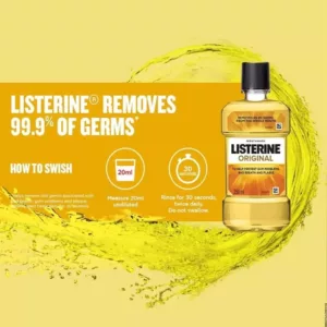 دهانشویه لیسترین ضد عفونی کننده ضد جرم و پلاک زنجبیل لیموترش بدون الکل 500میل Ginger & Lime