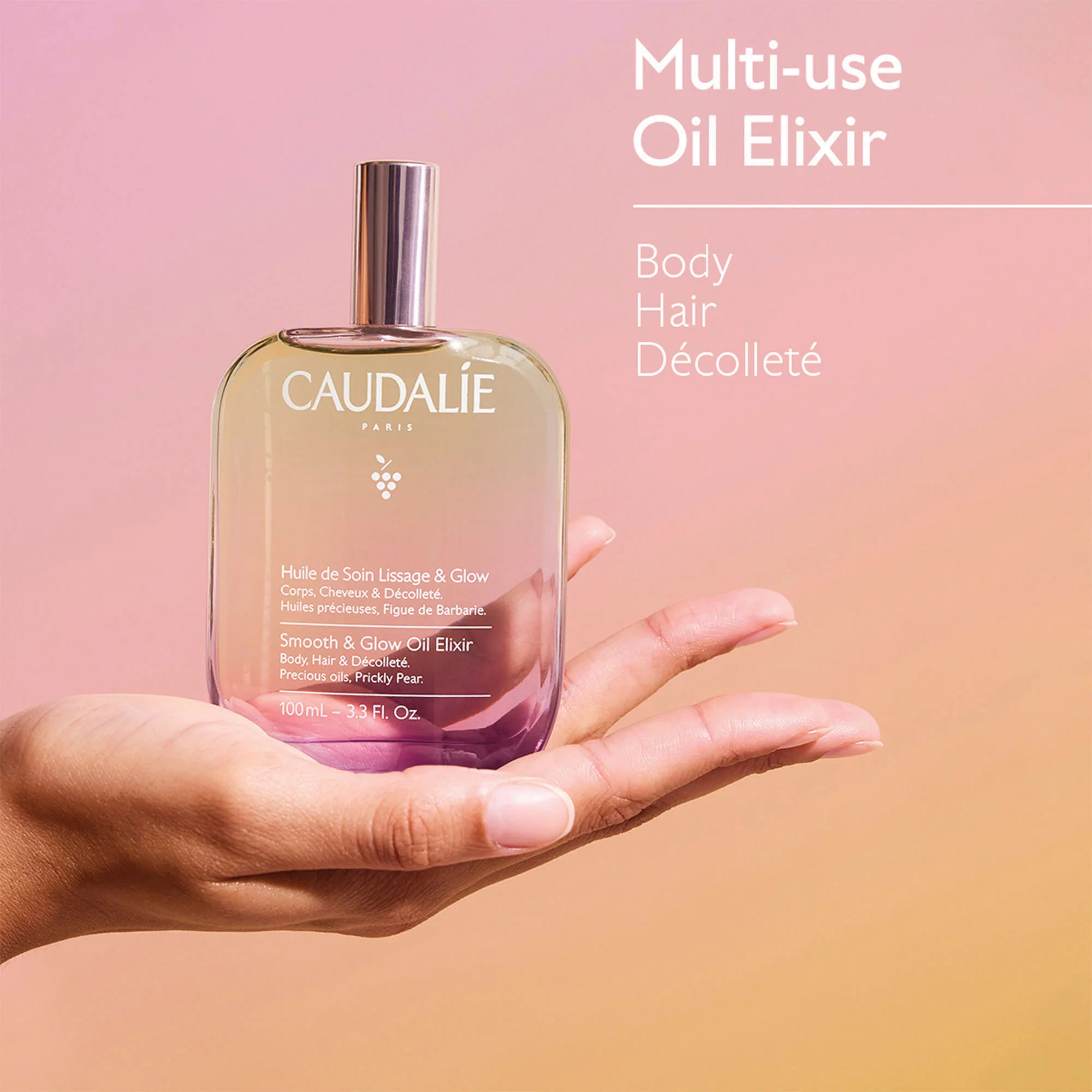 اکسیر روغن بدن مو و دکلته کدلی حاوی آرگان و گلابی نرم کننده و آبرسان caudali smooth and glow oil elixir