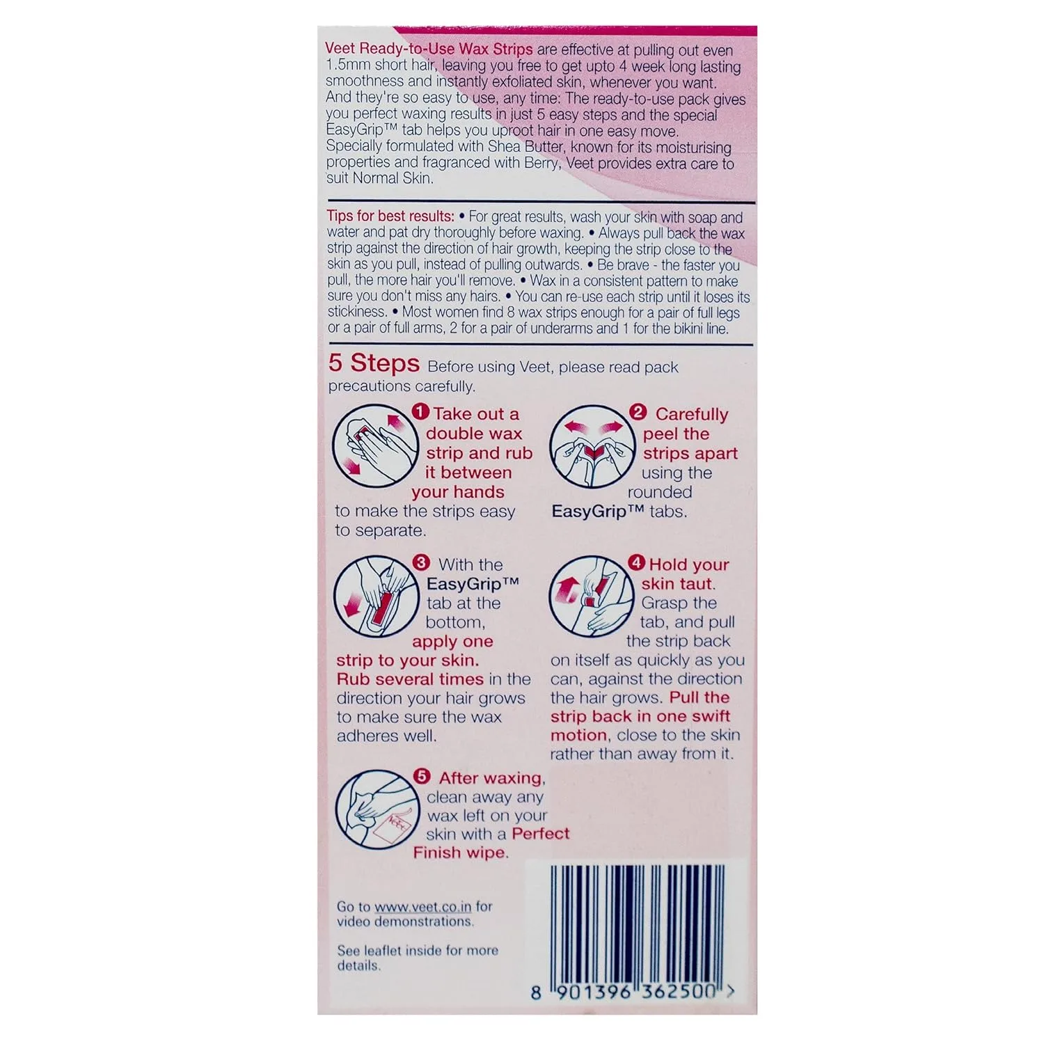 نوار وکس موبر ویت Veet پوست نرمال رایحه شی باتر و آکای بری 20 عددی