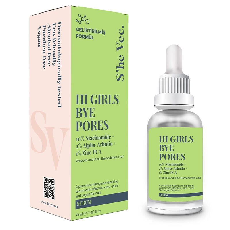 سرم ضد جوش و لک She Vec شی وک نیاسینامید آلفا آربوتین زینک She Vec Hi Girls Bye Pores - Niacinamide + Zinc PCA 30 ml سرم ضد جوش و لک She Vec شی وک نیاسینامید آلفا آربوتین زینک She Vec Hi Girls Bye Pores - Niacinamide + Zinc PCA 30 ml