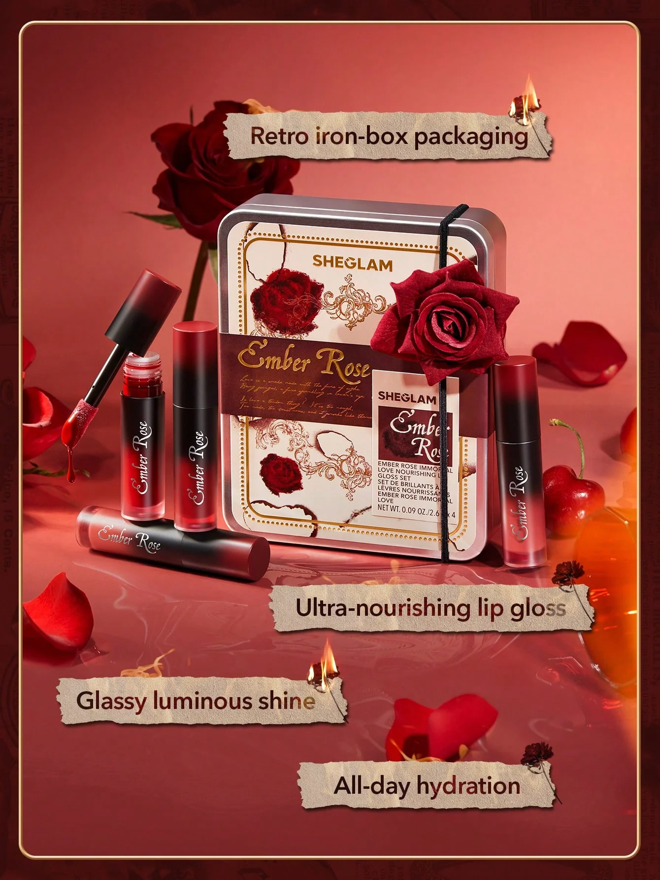 رژ لب خاص مایع براق شیگلم مدل Ember Rose در 4 رنگ جذاب