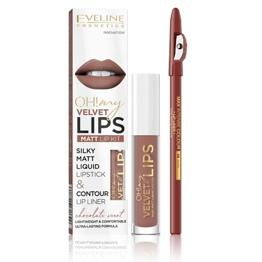 ست رژ لب مخملی مات مایع و خط لب اولاین مدل velvet lip