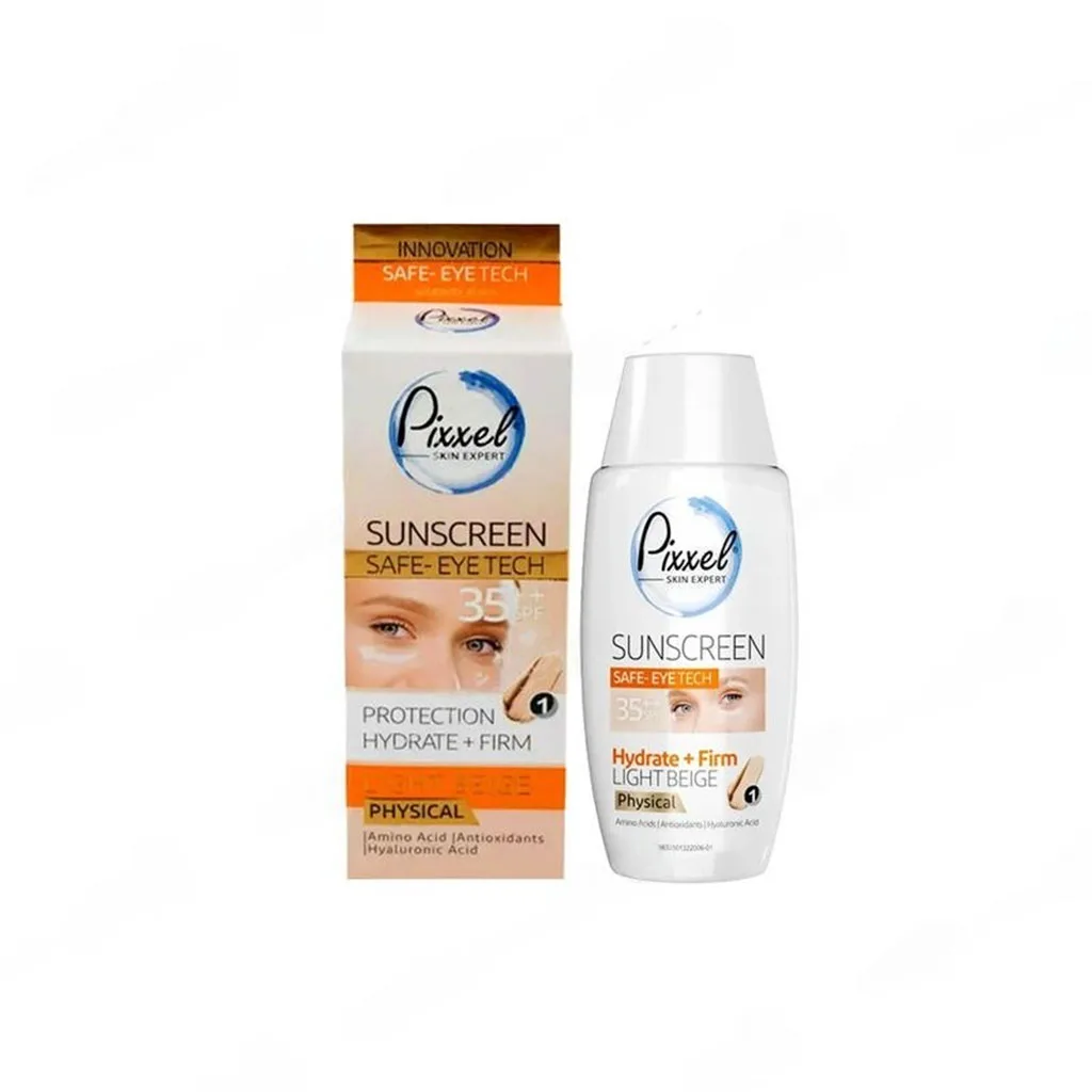 Pixxel Physical SPF35 Sunscreen (1) ضد آفتاب فیزیکی پیکسل دور چشم و صورت لایت بژ