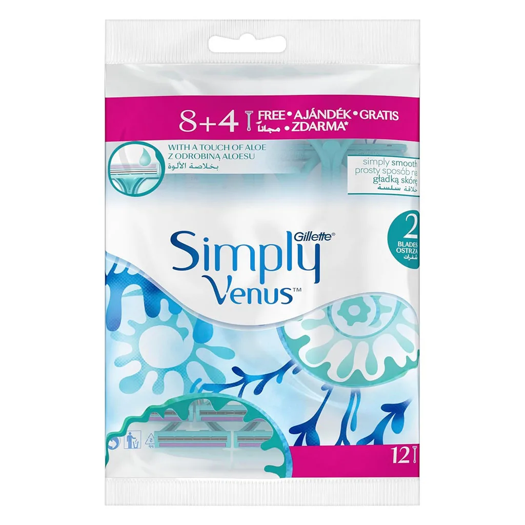 Gillette-Venus-Simply-Disposable-Razor-for-Women,-2-Blades---12-Pieces-(1) تیغ اصلاح بانوان ژیلت ونوس سیمپلی