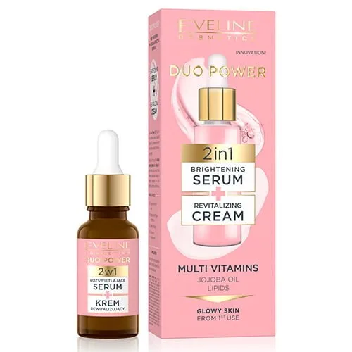Eveline Cosmetics Duo Power 2in1 Brightening & Revitalising Serum-Cream 18ml سرم کرمی مولتی ویتامین روشن کننده اولاین
