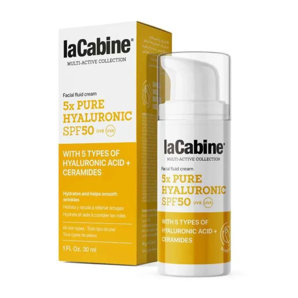 La Cabine 5X Pure Hyaluronic Facial Fluid Cream (2) ضد آفتاب آبرسان قوی حاوی هیالورونیک اسید لاکابین
