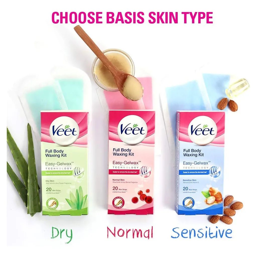 نوار وکس موبر ویت Veet آبی پوست حساس رایحه روغن بادام 20 عددی
