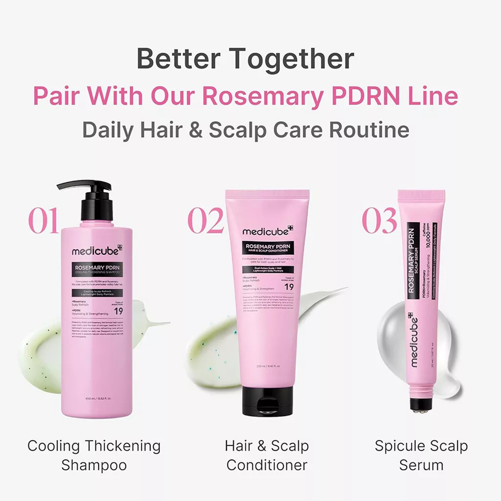 شامپو رزماری PDRN مدی کیوب ضدریزش Medicube ROSEMARY cooling thickening shampoo