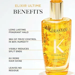 سرم مو الکسیر التایم کراستاس درخشان کننده ترمیم کننده ضد موخوره ضد حرارت Kerastase Elixir Ultime L'Huile Originale Hair Oil