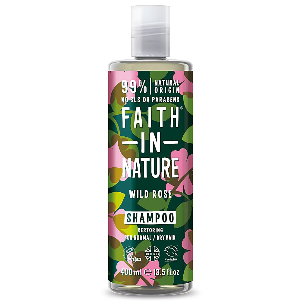شامپو فیت این نیچر رز وحشی احیا و تغذیه کننده مناسب موی معمولی تا خشک 100% طبیعی وگان FAITH IN NATURE