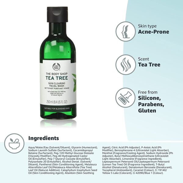 ژل شستشوی صورت درخت چای | بادی شاپ تی تری 250میل body shop tea tree gel