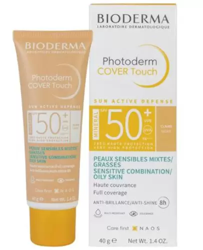 کرم ضد آفتاب رنگی بایودرما مدل cover touch ماینرال مناسب پوست مختلط تا چرب و حساس spf50